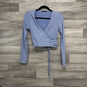 Brandy Melville Wrap Top Women's Small Purplish Blue Tie Back Long Sleeve Casual